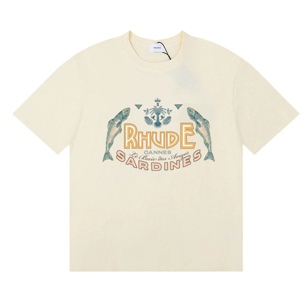RHUDE "Sardines" Graphic Print T-Shirt - Cream