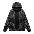 VALEFOREVER Black White Bandana Paisley Full Print Zip Hoodie