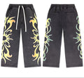 Valleydream Black Washed Tribal Sun Print Wide Leg Sweatpants